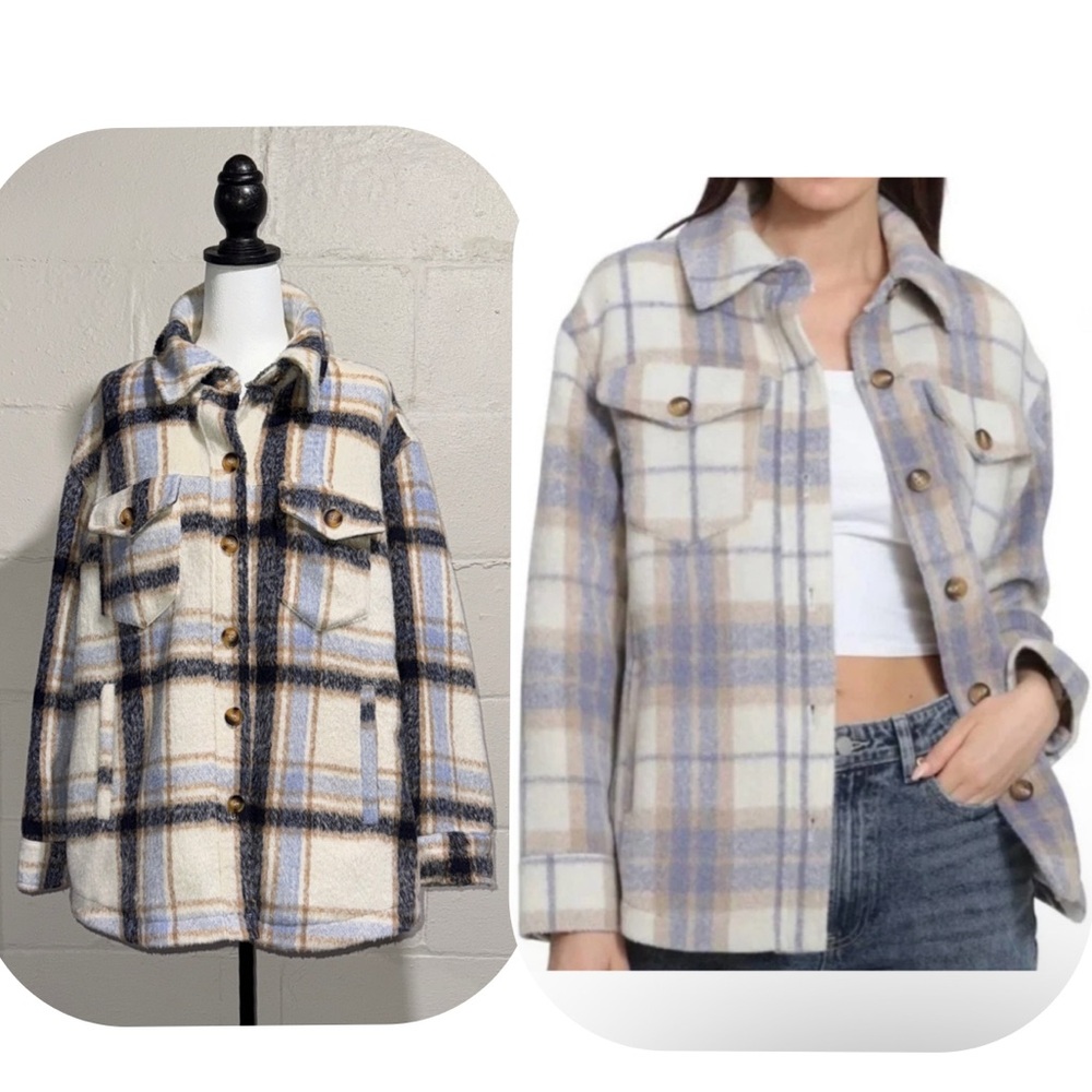 Avec Les Filles Plaid Jacket in Blue and Cream